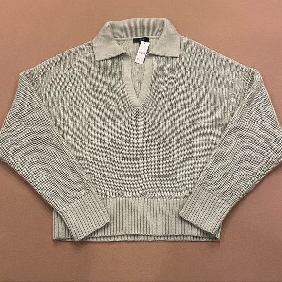 Women’s J. Crew Collared Cotton Beach Sweater Sage Green Size Large New With Tag - Picture 1 of 8